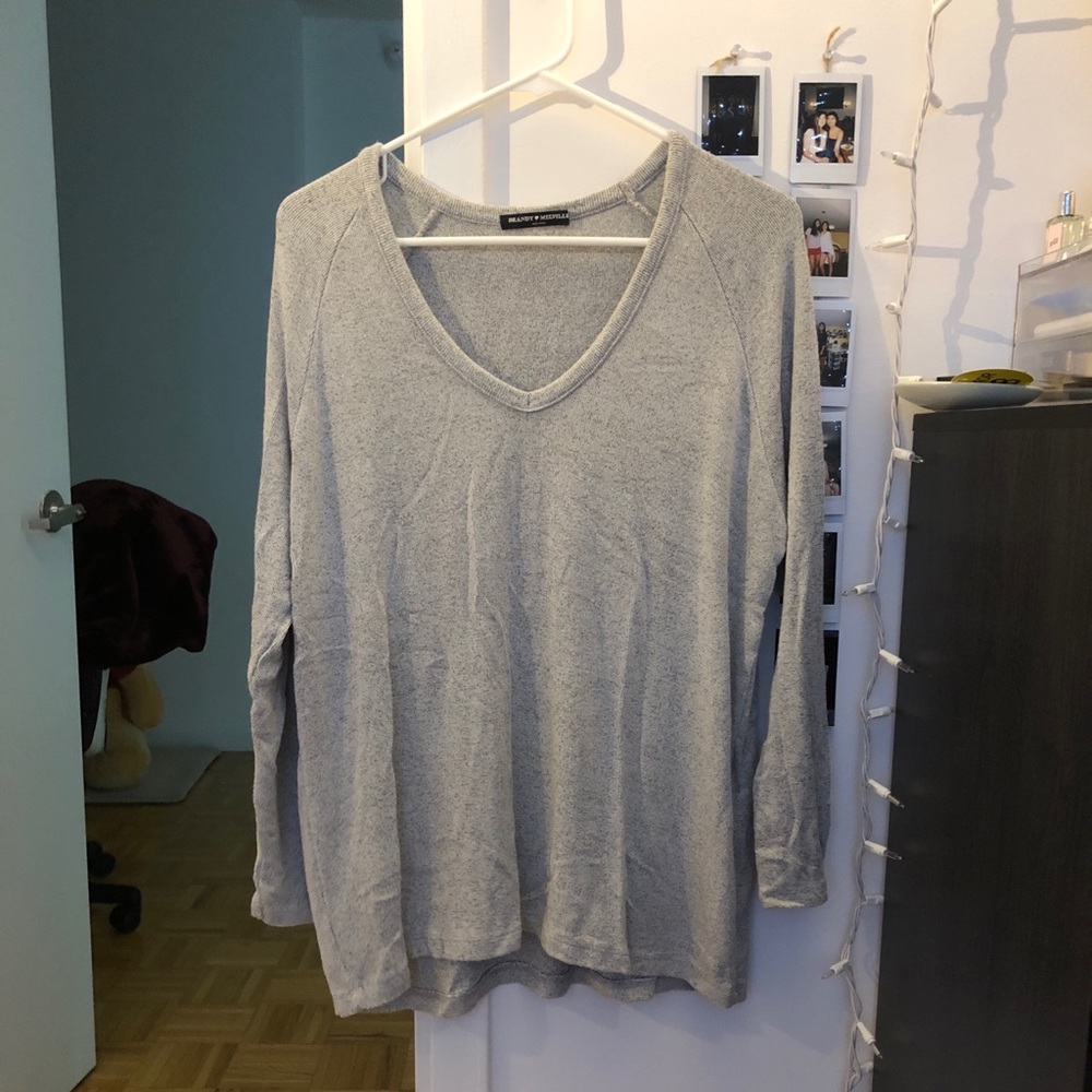 super soft brandy heather grey vneck sweater